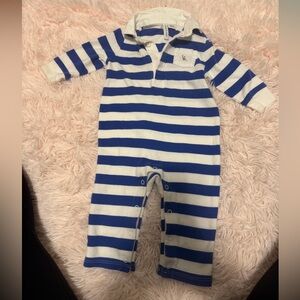 Janie and Jack Navy and White Striped Footie